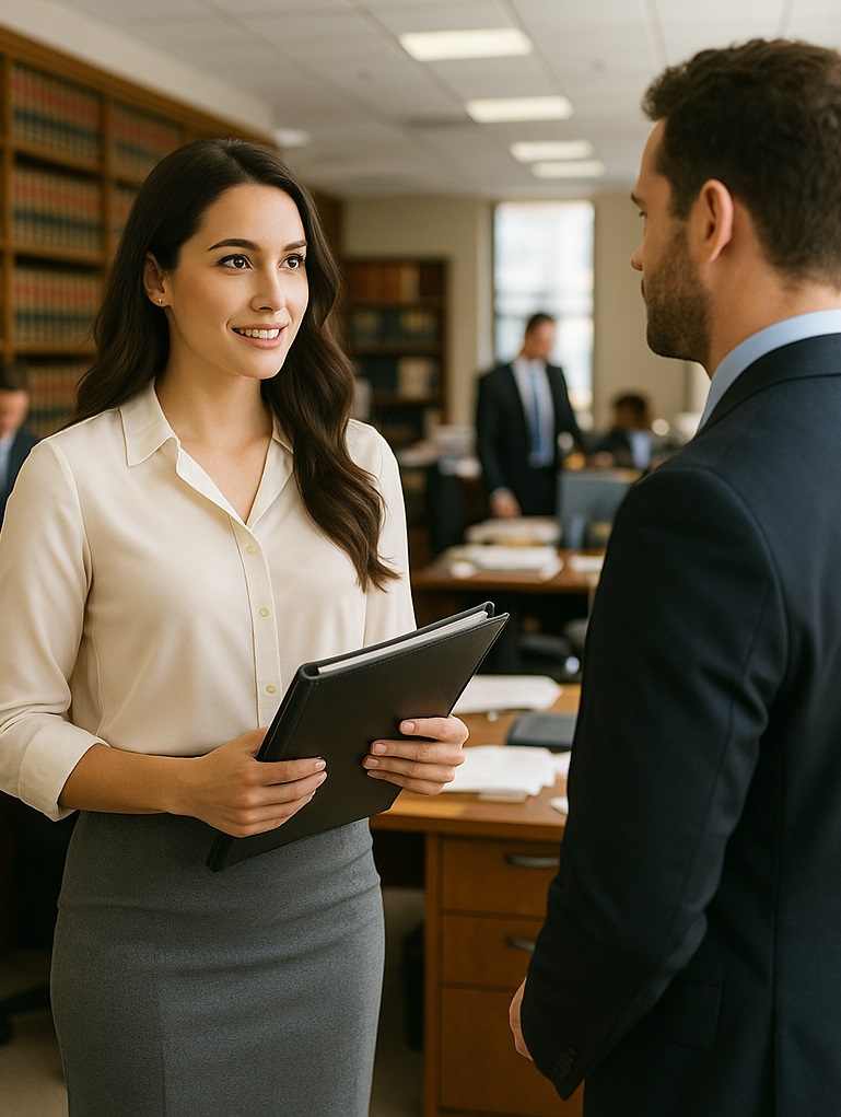paralegal and colleague discuss the case